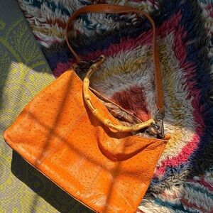 Genuine leather Italian polka dot ostrich leather bag/purse with bamboo handle